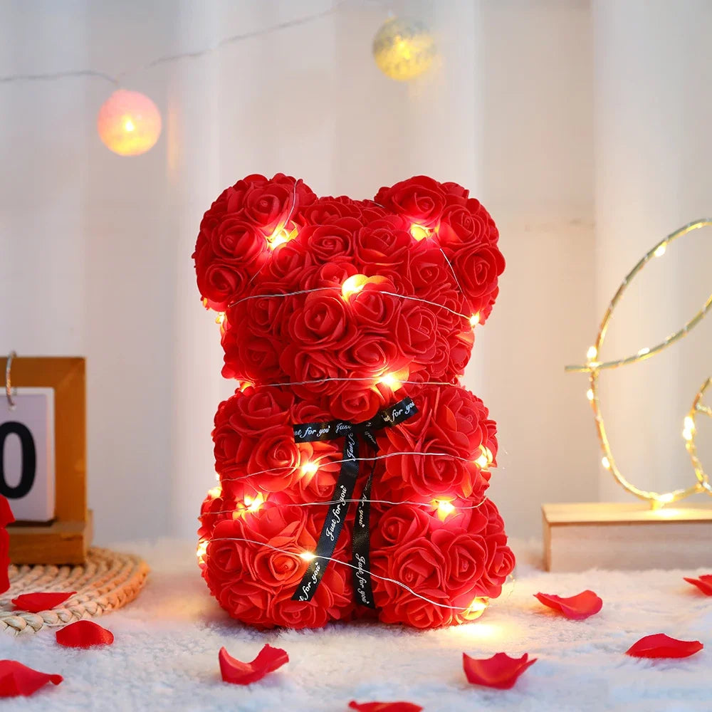 Artificial Teddy Rose Flower Bear with Box Romantic Valentines