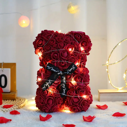 Artificial Teddy Rose Flower Bear with Box Romantic Valentines