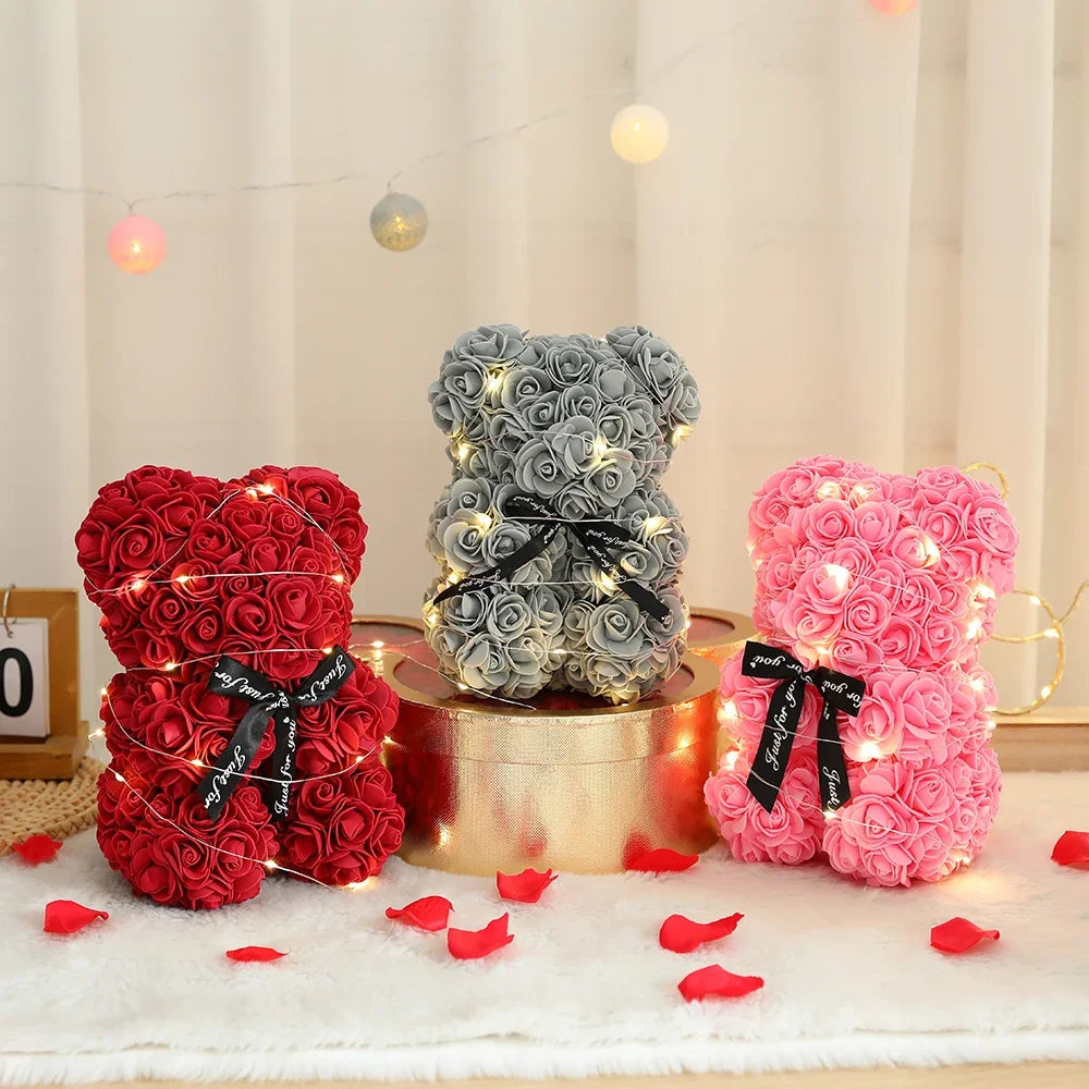 Artificial Teddy Rose Flower Bear with Box Romantic Valentines
